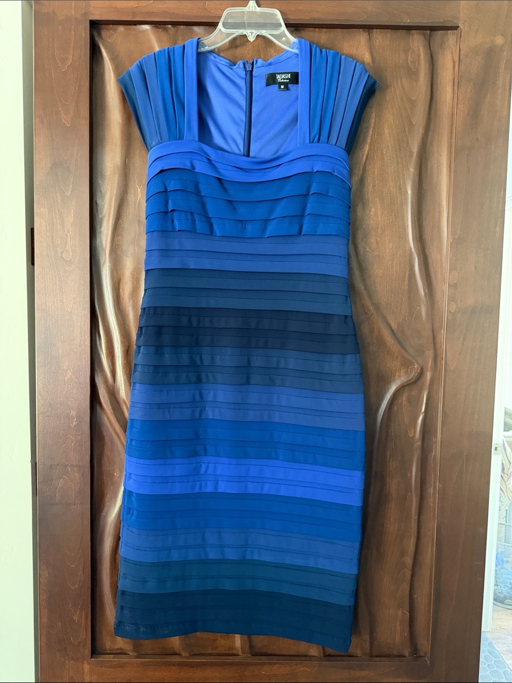 Tadashi Shoji Blue Ombre Pleated Midi Sheath Dress